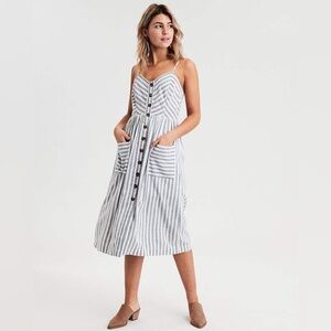 AE American Eagle Striped Button Front Midi Dress medium